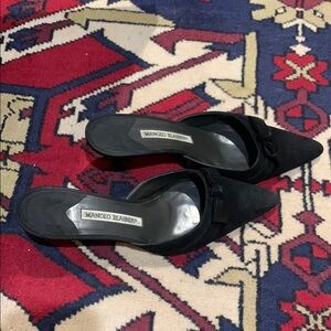 Manolo Blahnik Black Mules Sleek Pointed Toe Design